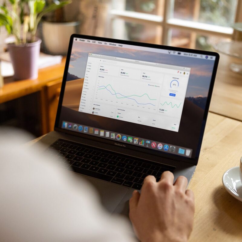 Analytics dashboard op laptop met kopje koffie